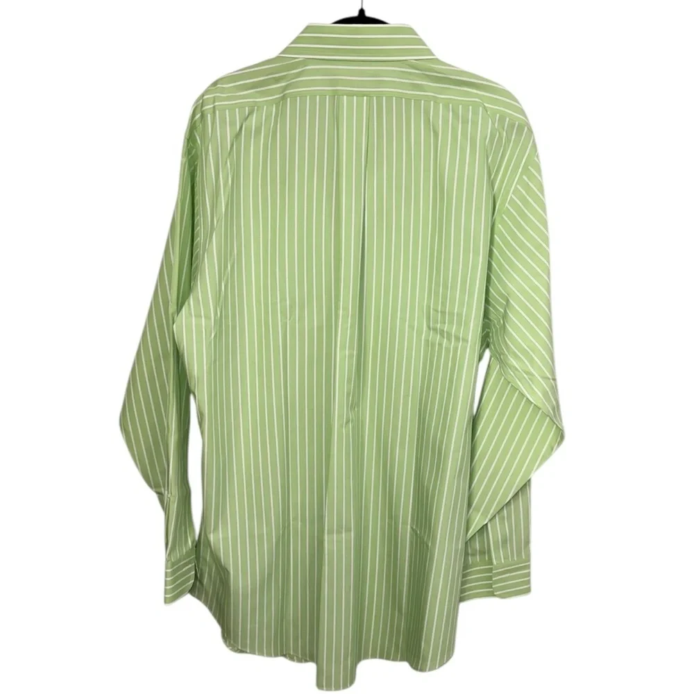 Brooks Brothers Dress Shirt Mens 17-34 Cotton Slim Fit Green & White Stripe - Picture 6 of 9